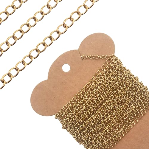 Vacuum Plating 15 Foot Curb Chains INSPIRELLE 3mm Long Lasting Gold Plated Stainless Steel Extender Chain for Bracelet Necklace Jewelry Making - color: Dark Gold - 15 Foot