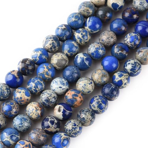 8mm Blue Sea Sediment Imperial Jasper Round Gemstone Natural Stone Loose Beads for Jewelry Making Design Crafts 45 Pcs 15 Inch - color: Blue, size: 8mm
