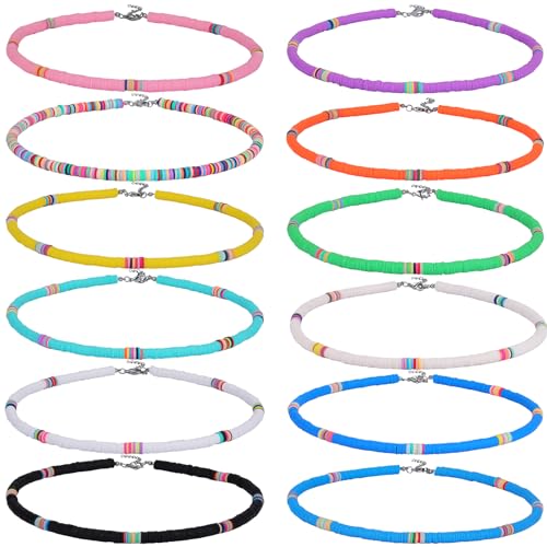 12/6/5 PCS Heishi Surfer Choker Summer Beach Clay Bead Bohemian Necklace Set for Women