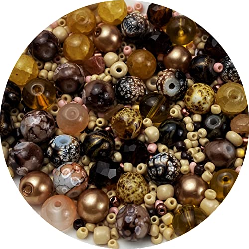 Assorted Glass Resin Beads Multi Size Colors Smooth Cracked Gravel Millet Spacer Beads for Bracelets Necklace Earring DIY Jewelry Making Craft(Light Brown Series) - color: Light Brown Series