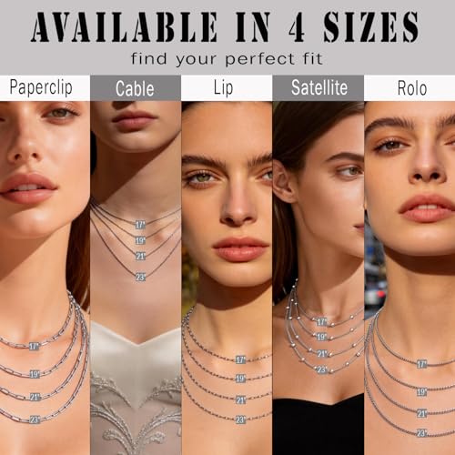 stino 20 Pack (5 Styles) No Tarnish Stainless Steel Chains for Jewelry Making, Mixed Styles, Bulk Necklace Chains, Satellite, Paper Clip, Lip, Rolo, Cable (Silver (17 inch)) - color: Silver (17 inch)