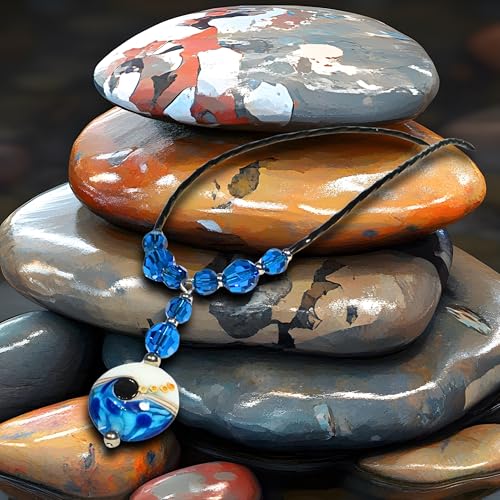 20" Handmade Lampwork Glass Statement Necklace for Women, Royal Blue Austrian Crystal, Black Bugle Beads, Stainless Steel Clasp
