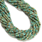 Natural 2.5x4mm Multi-Color Turquoise Gemstone Smooth Heishi Disc Abacus Loose Beads for Jewelry Making Craft DIY, 15.5" Strand Green Real Stone Spacer for Necklace Bracelet Earring, 1 Str/Pack