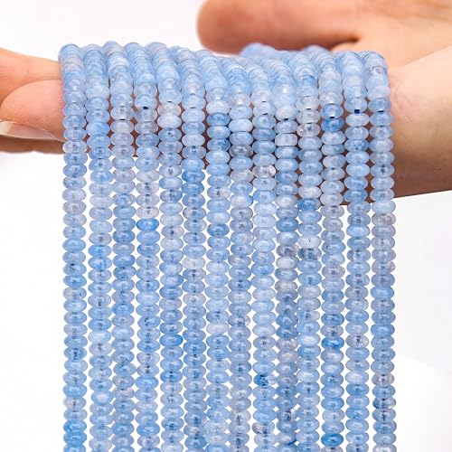 2 Strands (300PCs) Aquamarine Rondelle Beads, 2 * 4mm Gemstone Loose Spacer Abacus Disk Beads for DIY Bracelet Necklace Earrings Jewelry Making, Craft Supplies Beading Kit - color: Aquamarine, size: 2*4MM