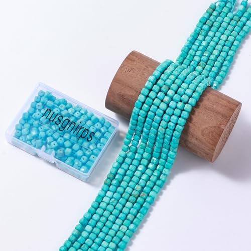 Natural Faceted Blue Turquoise Cube Stone Beads 5-5.5mm 60pcs/str Loose Square Semi Gemstone Stone Beads for Making Bracelets Necklace Earrings - color: Blue Turquoise