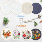 Bonroy 4 Sets Embroidery Kit for Beginners with Instructions,Cross Stitch Kits for Adults with Pattern,Needlepoint Kits for Adult Include Embroidery Cloth Hoops Needles Threads - color: flowers7