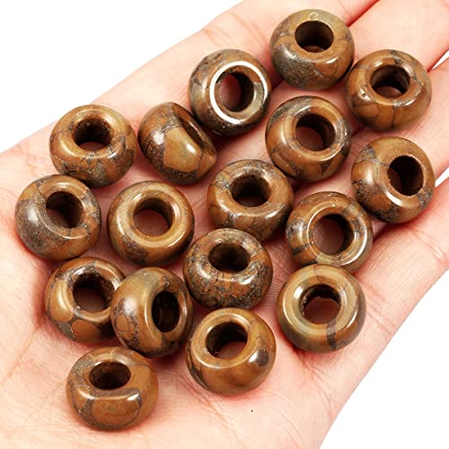 SUNYIK Bamboo Leaf Agate Large Hole (5mm) Rondelle Loose Charms European Bead fits Bracelet,Jewelry Makings Pack of 20 - color: Brown-Bamboo Leaf Agate, size: 14x8mm