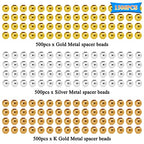 1500PCs Metal Spacer Beads for Jewelry Making - 4mm Metallic Plated Round Smooth Loose Ball Crimp Stopper Beads, 1.5mm Hole (Gold, Silver, K Gold) - color: 4mm, Gold Silver K Gold