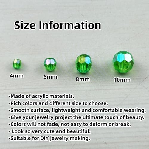 1800pcs Acrylic Faceted Round Beads 4mm 6mm 8mm 10mm AB Colors Glossy Acrylic Round Spacer Beads with Hole for DIY Bracelet Necklace Jewelry Making Supplies Handmade Craft(Green AB) - color: Green AB