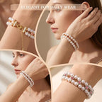 Double Layer Pearl Heart Bracelets for Women, Cubic Zirconia Charm Jewelry, Adjustable Gold Silver Stackable Bracelet Jewelry Set Birthday Gift for Mom Daughter Wife - color: Gold-Red