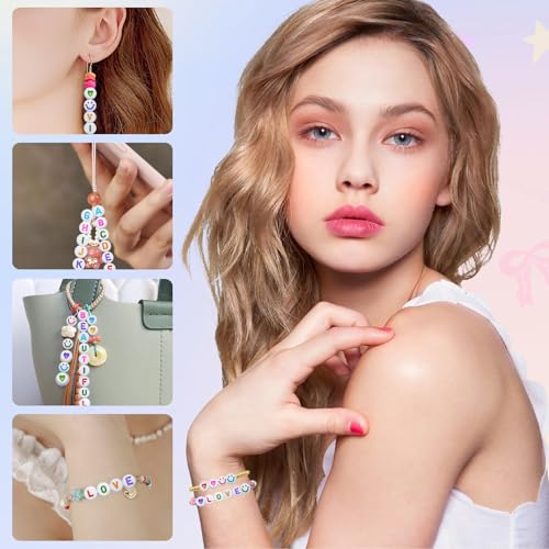 Looconi 1400pcs Colorful Letter Beads Smiley Heart Alphabet Beads 7x4mm White Acrylic for Jewelry Making Bracelet - color: Colorful