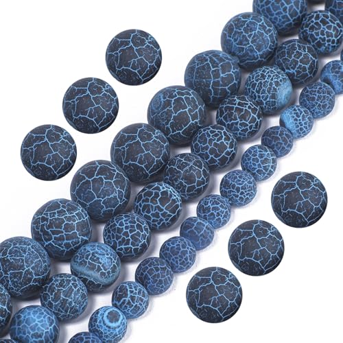 About 60pcs Assorted Frost Cracked Agates Natural Loose Stone Beads for Bracelets 6mm Beads for Jewelry Making, Round Gemstone Bead for Necklace，Birthday Gifts for Women Crafts for Adults - color: Frost Cracked Agates, size: 6mm