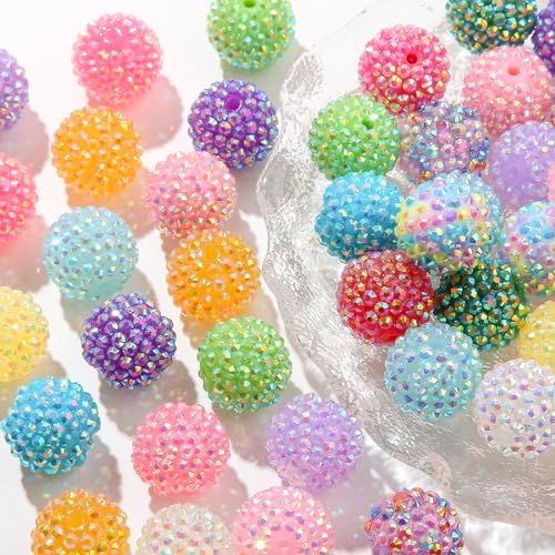 20mm Rhinestone Beads Round Disco Ball Beads Spring Color Chunk Bubblegum Beads for Jewelry Making DIY Craft Supplies(Style-5) - color: style-5