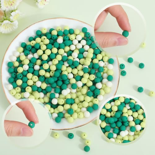 1 Box 500Pcs Matte Round Beads 8mm Acrylic Bead Bulk Plastic Green Frosted Pastel Matte Mix Bubblegum Loose Spacer Beads for Bracelets Necklaces Earrings Jewelry Making Beading Supplies - color: Sea Green