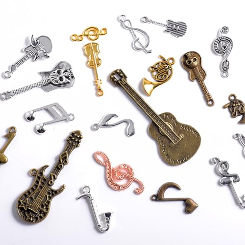 stino Metal Charms for Jewelry Making 100gram, Bulk Tibetan Silver & Gold Plated Trinkets for Earring Necklace Jewelry Making and Findings - color: Music Silver & Gold Bronze