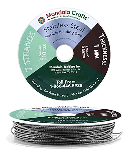 Mandala Crafts 7 Strand Beading Wire for Jewelry Making - 32 FT 18 Gauge Stainless Steel Braided Tiger Tail Wire for Bead Stringing - size: 7 Strands 18 Gauge 1mm 32ft