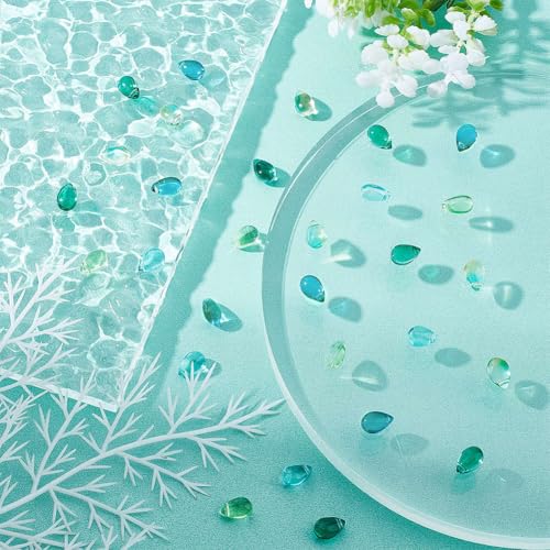 AHANDMAKER 100 Pcs Teardrop Czech Glass Beads, 5 Colors Transparent Crystal Beads with Glitter Water Drop Loose Pendants Beads for DIY Necklace Earring Bracelet Jewelry Making, Blue&Green