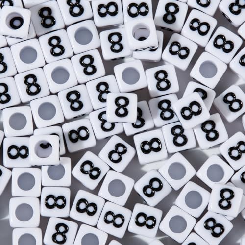 200pcs Square White Number 8 Beads for Bracelets,Single Digit 8 Acrylic Cube Bead,6x6mm Number Beads for Jewelry Making(Square 8) - color: Square-8, size: Square-6x6mm