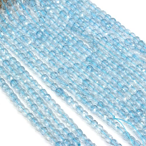 Natural Stone Beads Faceted Square Shape Blue Topaz Crystal Beads for Jewelry Making Necklace Craft Gift 5x5mm