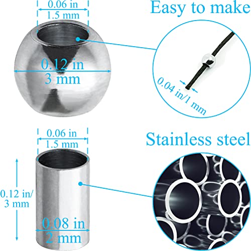 Ourtroness 200 Pieces Round Spacer Beads and 200 Pieces Long Tube Beads 3mm 304 Stainless Steel Loose Bead Smooth Charm Bead for DIY Craft Jewelry Making - color: 3mm Silver Beads