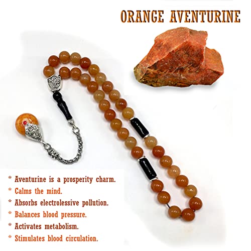 Simple Designed Natural Stone Worry Beads - Prayer Beads Tesbih-Tasbih-Tasbeeh-Misbaha-Subha-Sebha-Sibha-Rosary (Orange Aventurine Natural Stone -8 mm 33- Beads/Drop Tassel) - color: Orange Aventurine Natural Stone -8 mm 33- Beads / Drop Tassel