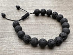 GAF TREASURES Grade A ++ Gemstone Round Bead Adjustable Bracelet 10mm, Genuine Crystal Bead Bracelet, Gift for Men & Women - color: Black Lava