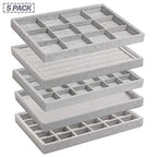 DIOMMELL 5 Pack Stackable Velvet Jewelry Trays Organizer, Jewelry Display Storage Box Showcase Holder Dresser Drawer Organizer for Earring Necklace Bracelet Ring Accessary, Grey