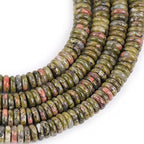 JOE FOREMAN 2x6mm Natural Green Unakite Jasper Stone Heishi Disc Rondelle Spacer Beads for Jewelry Making Full 15" Strand Energy Stone Healing Power Crystal - color: Green Unakite Jasper