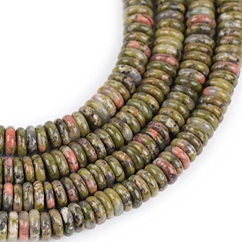JOE FOREMAN 2x6mm Natural Green Unakite Jasper Stone Heishi Disc Rondelle Spacer Beads for Jewelry Making Full 15" Strand Energy Stone Healing Power Crystal - color: Green Unakite Jasper