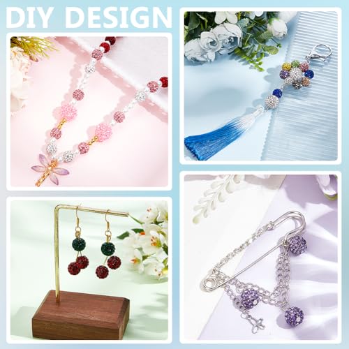 PH PandaHall 100pcs Purple Polymer Clay Beads with Rhinestones, 10mm Round Disco Ball Beads for Jewelry Making - color: Purple