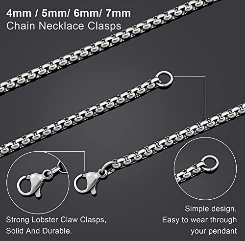 Square Rolo Chain Necklace Stainless Steel Round Box Necklace for Men Women/2mm-7mm/16Inch-36Inch - color: Stainless Steel-Silver, size: 24 Inches, style: 7 mm width