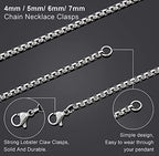 Square Rolo Chain Necklace Stainless Steel Round Box Necklace for Men Women/2mm-7mm/16Inch-36Inch - color: Stainless Steel-Silver, size: 24 Inches, style: 7 mm width