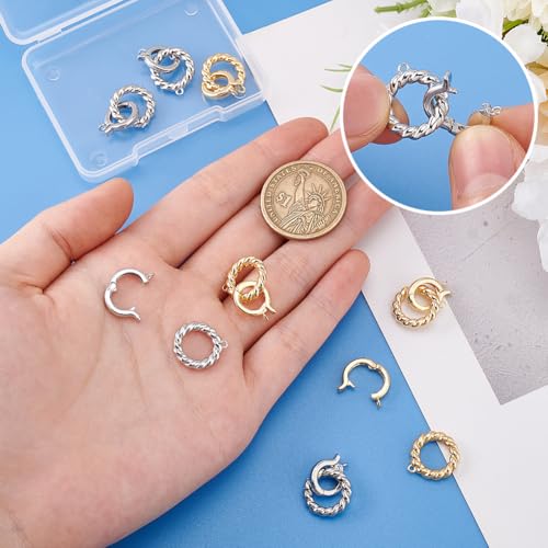 PH PandaHall 8pcs 18K Gold Plated Brass Fold Over Clasps 25.5mm Fold Over Clasp Extender, Double Bail Clasps Jewelry Extender Clasp for Bracelet Necklace Anklets Jewelry Making Accessories