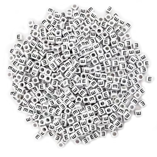 600PCS 6x6mm Square Acrylic Letter Beads E for Friendship Bracelets Jewelry Making, White Acrylic Cube Base with Black Alphabet Beads for DIY Crafts Bracelets Necklaces Key Chains Phone Lanyard - color: Letter E(Black on White)