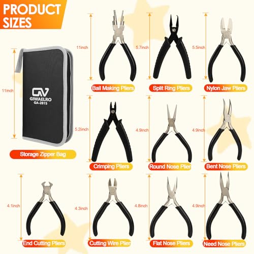 Giwaelro Jewelry Pliers Set, 10 PCS Professional Pliers for Jewelry Making, Repair and Wire Wrapping