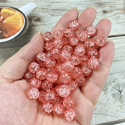 100pcs Crackle Glass Beads 10mm Round Crystal Glass Spacer Crafts Beads for Jewelry Making Necklace Bracelet Earrings DIY Crafts(Peach) - color: Peach, size: 10mm