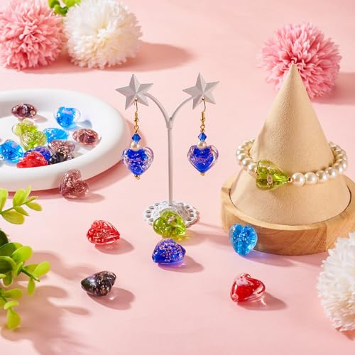 Elecrelive 20Pcs Gold Sand Lampwork Luminous Heart Beads Glow in The Dark Love Crystal Beads 20.5mm for Friendship Bracelet Necklace Earring Key Chains Valentine - color: 10 Colors, Heart