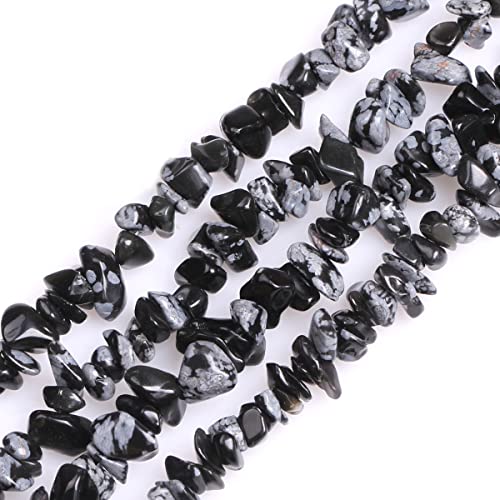 GEM-Inside Crystal Stone Chips for Jewelry Making Genius Gemstone Freeform Loose Beads with Hole for Bracelet Necklace Making Adults 34" (Snowflake Obsidian, 7-8mm) - color: Snowflake Obsidian