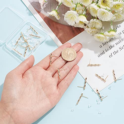 BENECREAT 16Pcs Real 18K Gold Plated Brass Stud Earring Findings, Bamboo Shape Earring Finding Plugs with 40Pcs Plastic Ear Nuts for Earring Making Supplies - color: Bamboo