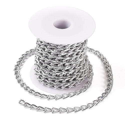 Craftdady 16.4 ft Aluminum Chain 8x5mm Twisted Silver Chain Unwelded Curb Chain Link Necklace Chain for DIY Crafts Bracelet Jewelry Making Pants Chain - color: Silver, 8x5mm