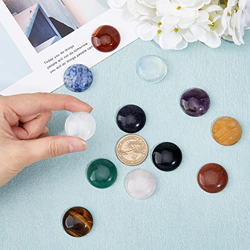 SUPERFINDINGS 12Pcs 12 Styles Natural Cabochon Gemstone 25mm Half Round Dome Flatback Quartz Stone for Necklace Jewelry Making DIY Craft Handmade - size: 25mm