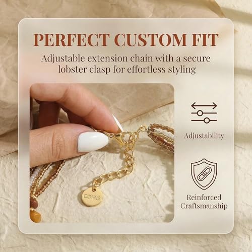 Coiris Shell Pendant Statement Strand Necklace for Women Boho Multi Beads Natural Stone Colorful Necklace Bohemian Handmade Chunky Shell Beaded Collar Jewelry for Women - color: Brown