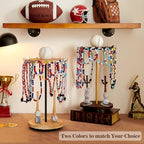 Pinzoveco Baseball Drip Necklace Organizer Holder,Rotating Baseball Display Stand with 14 Hooks, Championship Ring Display Holder, 360° Drip Necklace Championship Ring Holder Baseball Gifts - color: Carbonized Brown