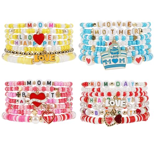 Twinfree Bohemia Beaded Bracelet for Women, Polymer Clay Stretch Bracelets - color: color 25