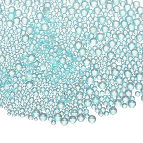 Iridescent Glass Tiny Bubble Beads, 0.4-3mm 20g No Hole Micro Mini Round Lake Blue Water Droplets Beads - Applications: for Resin Filler, Nail Art, Dollhouse Bath Tub, 2-Pieces - color: Lake Blue, size: φ0.4-3mm