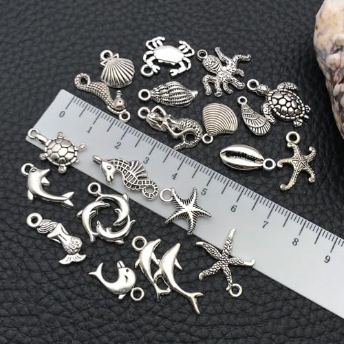WOCRAFT 60pcs Antique Silver Ocean Charms Bracelet Charms for Jewelry Making Sets DIY Necklace Bracelet Keychain Crafting Charms Kit Craft Supplies (SN881) - color: Antique Silver, size: Ocean Charms