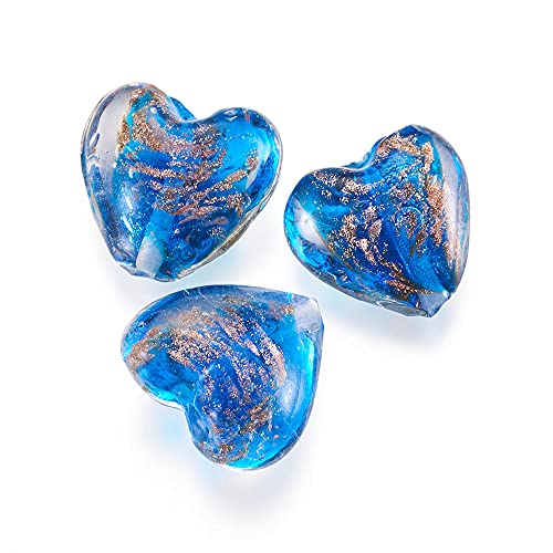 Cheriswelry 10pcs Blue Heart Handmade Goldsans Lampwork Glass Beads Crystal Love Heart Mini Loose Spacer Beads Charms 28x28mm 2mm Hole for DIY Earring Bracelet Necklace Jewelry Making - color: Heart-Blue