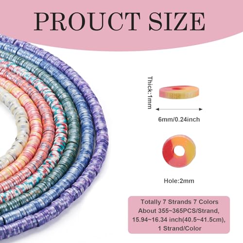 Elecrelive 6mm Polymer Clay Beads Strands 7 Colors Heishi Flat Round Spacer Beads Pearlized Spots Disc Loose Clay Chips for Bracelet Chocker Necklace Earring DIY Crafts - color: 7 Colors, 6mm