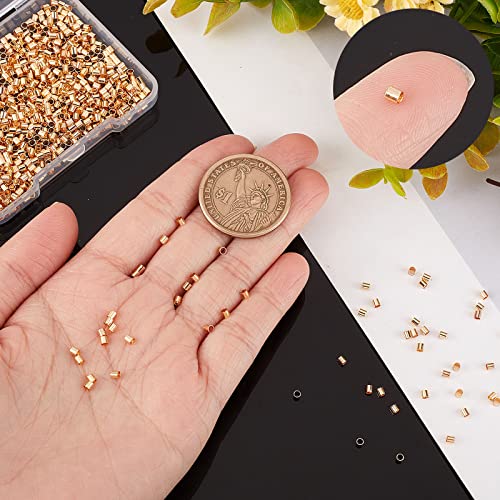 Beebeecraft 1 Box 1000Pcs Crimp Tube Beads 18K Gold Plated Crimping Tube Spacers Cord End Caps 2mm Loose Tiny Stopper Beads for Earring Necklace