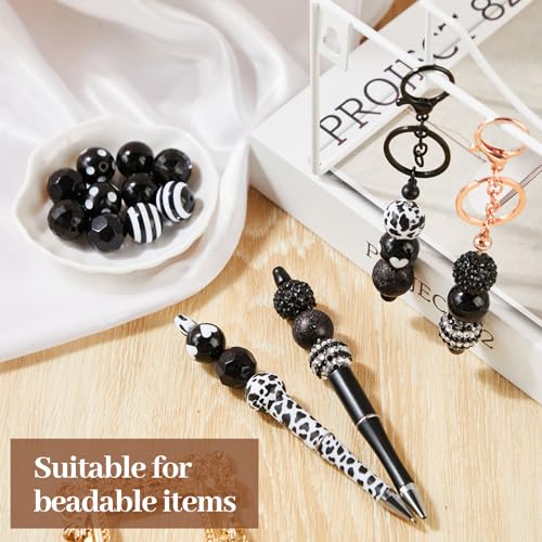 Ferreve 20 Pcs Chunky Bubblegum Beads 20mm Focal Pen Large Rhinestone Pearl Beads for DIY Beadable Pen School Jewelry Making Keychain Craft Making(Black) - color: Black